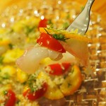 Torattoria Tsukiji Tomina - 本日のお魚のカルパッチョ  金柑と西洋わさび