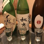 ぼた山 - 地酒3種飲み比べ(アテ付) 1,200yen 