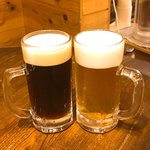 高円寺麦酒工房 - 【2018年03月】まずは乾杯(^O^)
      左、コーヒービール5.0%、@560円。右、ホワイトストロング6.8%、@690円。