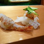 天寿し 京町店 - ２品目　海老　３品目　イカ+雲丹