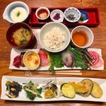 やさい家めい - とろろ定食¥1285と、食べ放題の野菜(サラダ・惣菜・天ぷら)