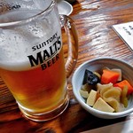 よし半 - 生ビール（３口飲みました）＆ お通し