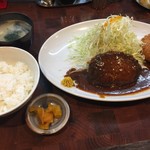 とんかつ ひろ喜 - ハンバーグ&クリームコロッケ定食（￥1100）