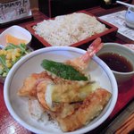 香車 - ランチの天丼＆うどんセット