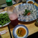 もみぢ - 前菜・枝豆、河豚刺身