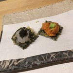 天ぷら 小泉 - 白エビ海苔　ウニ海苔