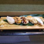 量平寿司 - 白海老、うに、煮はまぐり、あおやぎ、こはだ