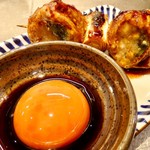 博多串焼き バッテンよかとぉ - 卵ファン向け、“すき焼き串”の卵アップ。