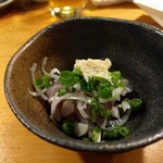 天史朗鮨 - お通し（鯵刺し身）