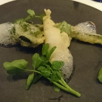 PRIMO - 大分県産キスと山菜のセモリナ粉フリット、柑橘の香り