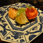 日本料理 晴山 - 時鮭の幽庵焼き　玉ねぎの炭火焼　穴子寿司