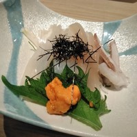 おたる政寿司 新宿店 - [料理] いか素麺 (生雲丹付) プレート全景♪ｗ