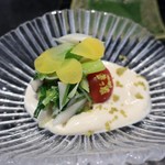 天ぷら  やました - 180410 天ぷらランチの前菜 ごま豆腐ベースに蕗の薹