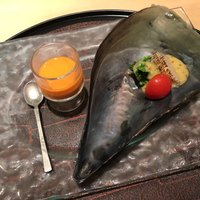 山善 - 平貝と菜の花、パプリカのすり流し