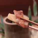 美山荘 - 筍味噌漬け バチコ挟み蒸し揚げ