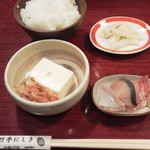 竹亭にしき - 造り、豆腐、ご飯、漬物