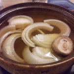 割烹 やました - 鱧しゃぶの玉ねぎと椎茸.JPG