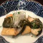 はらまさ - 筍フライ、鮑に肝ソースをかけて