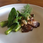 職人館 - アスパラガスと椎茸 鮎の白子