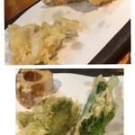 季節の天ぷら、ふきのとう、白魚、稚鮎、など