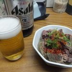 いわたや大衆食堂 - 「大瓶ビール」（５１０円込）「ホルモン煮込み」（２６０円込）（２０１８年４月）