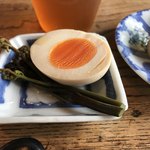 そば舎 あお - お通し 茹で卵＋蕨