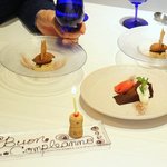 PRIMO - ガトーショコラとフランボワーズのソルベ、バナナのセミフレッドとチョコレートのジェラート