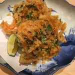 割烹酒亭 三分亭 - 桜海老と芹のかき揚げ¥1000