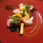 しまなみふれんち Murakami - レモンポークのグリルには、トマトソースや、コク深く甘いごぼうとキャラメルソースの2種のソースで