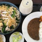 San Kiyuuan - 冷やしたぬきそば　６００円　＆　半カレーライス　３００円　(2018/04)