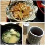 和三條 かた岡 - 小鉢・みそ汁・お茶