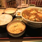 味奈登庵 - カレー南蛮そば 大盛り＋揚げ玉＋玉子＋ごはん♡
