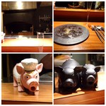 TACUBO - 4名での利用で、オーナーシェフ前のカウンターという特等席。常連のマイレビ様効果ですね。^^ カウンターには「豚ちゃん」が。