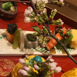 銀座 しのはら - 豪華爛漫な八寸　桜の枝を添えて