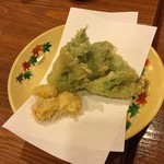 十割蕎麦みかあさ - みかあさ　7番め　からし菜の蕾&菊の花の天ぷら