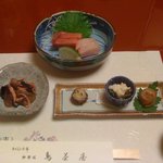 鳥茶屋 - 先付、賑い前菜、お造り