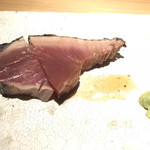 銀座 盡 - 勝浦のカツオ、タイラギ貝のソース、廿日市の山葵～