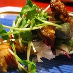 鉄板焼 織部 - 活鮑の踊り焼ＵＰ肝も綺麗