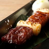 本まぐろとねぎの串焼き