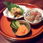 ユメキチ 神田 - 珍味３種盛り.JPG