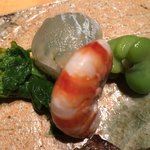 夢うさぎ - 白魚の手毬寿司、車海老、そら豆、菜の花