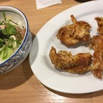 布施 細見商店 - 満足セット（焼豚丼、唐揚げ3ケ）（￥450）