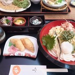 Kanoko - 海老おろし膳　ぶっかけの天ぷらおろしうどんに小鉢３つとお稲荷さん