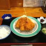 生帆立フライとアジフライ定食