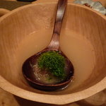 ごはん屋 今ここ - 冷汁の出汁（味噌は入ってなく、みょうがが入ってさっぱり）