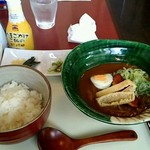 司や - ミニカレー蕎麦と卵かけご飯