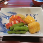 青華こばやし - 30年4月　子持ち昆布、海老、宮古島茶豆、玉子フライ