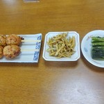 片倉館 食堂 - つくね、野沢菜、わかさぎからあげ(2)