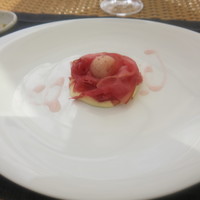 TRATTORIA CREATTA - タイムのブリュレ　林檎のコンポート　林檎のシャーベット　林檎とザクロのソース