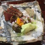 自然坊たなか - 鰹のタタキ 原木椎茸とポン酢 金柑 白ネギのシャーベット